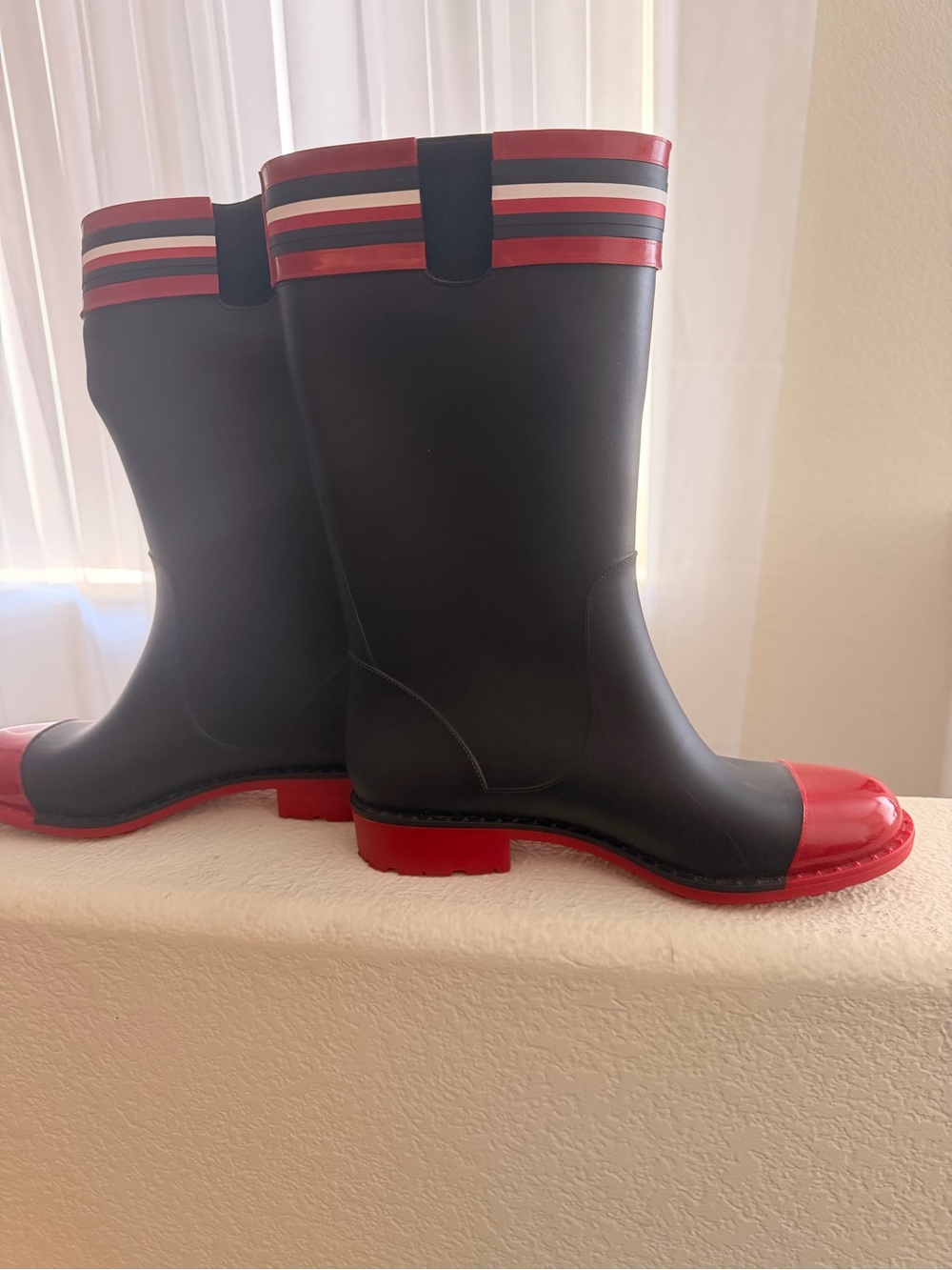 Tommy Hilfiger Black Rain Boots with Red Trim
